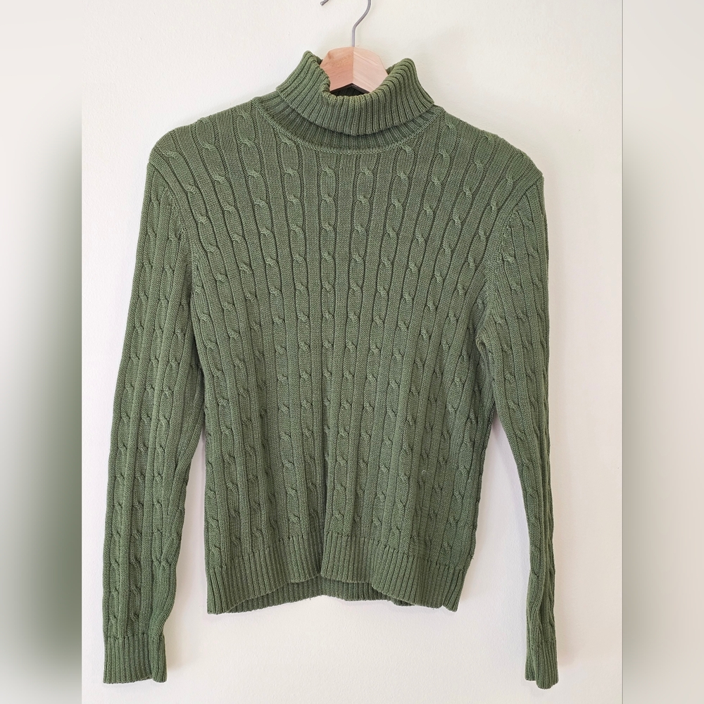 Green Cable Knit Turtleneck Sweater Jones New York Signature